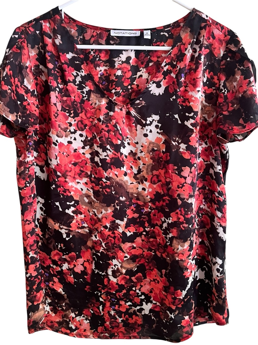 Notations Black & Red Floral V-Neck Blouse